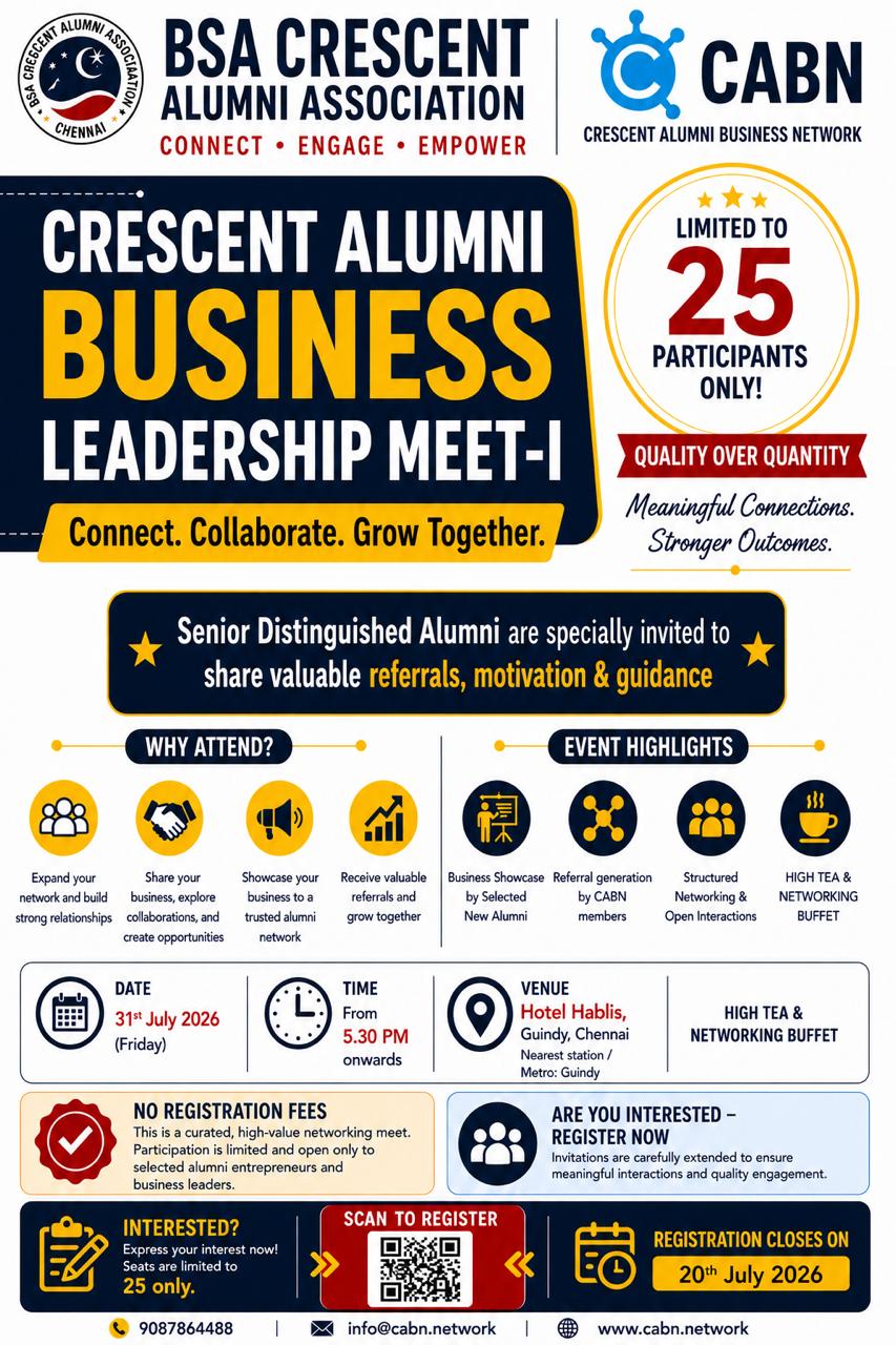 Poster for Crescent Alumni Business Leadership Meet - I